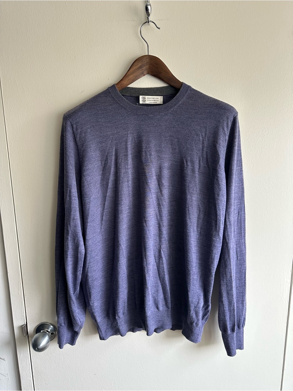 Brunello Cucinelli Crewneck Cashmere Wool Sweater Steel Purple EU52
